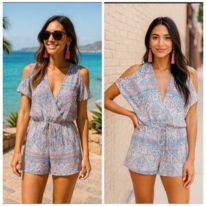 Heartloom Malena Boho Print Cold Shoulder V-Neck Romper L